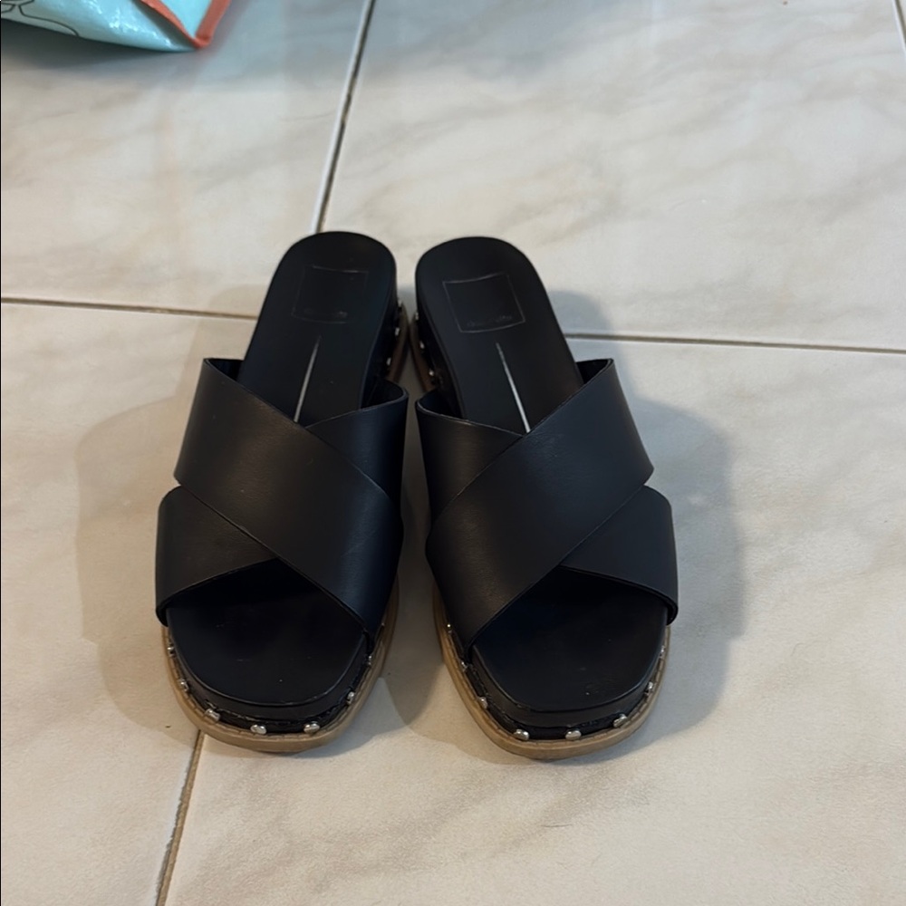 Dolce Vita Black Slide Sandals with Textured Sole
